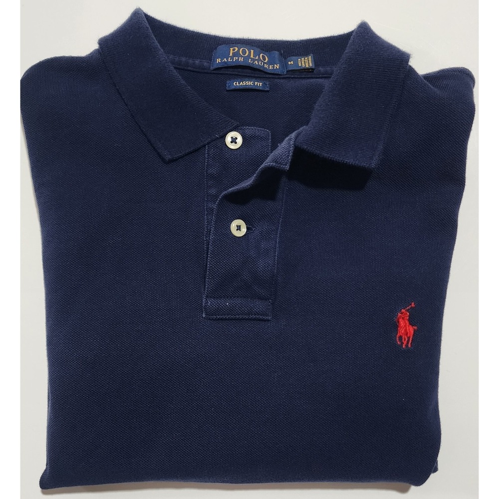 Polo Ralph Lauren Men's Navy Blue Knit Long Sleeve Polo Shirt Size Medium